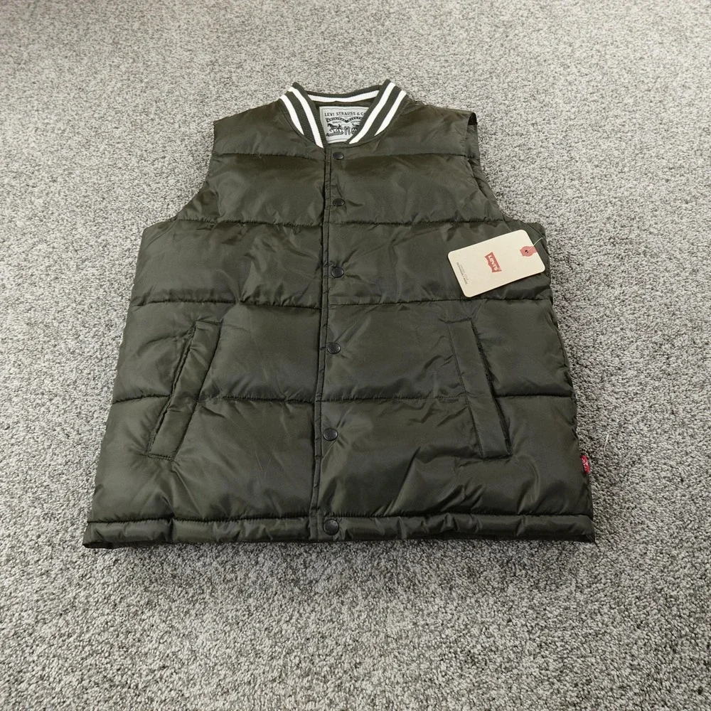 NEW Levis Vest Mens S Green Quilted Insulated Puffer Varsity Bomber Outdoor Warm